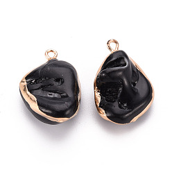Noir Déposer des pendentifs en coquille d'eau douce, avec bord et boucle en fer doré, nuggets, teint, noir, 21~32.5x14~24x6~21mm, Trou: 1.8mm