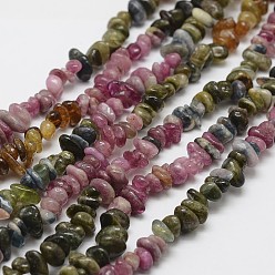 Colorful Natural Tourmaline Beads Strands, Chip, Colorful, 3~5x7~13x2~4mm, Hole: 0.4mm, 16 inch