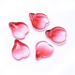 Rouge Charms en verre transparent, pétale en forme de coeur, deux tons, rouge, 15x12x4.5mm, Trou: 1mm