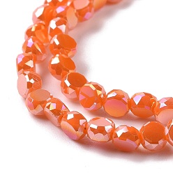 Dark Orange Electroplate Glass Beads Strands, AB Color Plated, Faceted, Flat Round, Dark Orange, 4.5x2.5~3mm, Hole: 0.8mm, about 145~150pcs/strand, 21.26''(54cm)