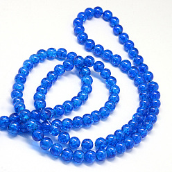 Blue Baking Painted Transparent Crackle Glass Round Bead Strands, Blue, 6.5mm, Hole: 1.5mm, about 145pcs/strand, 31.4 inch