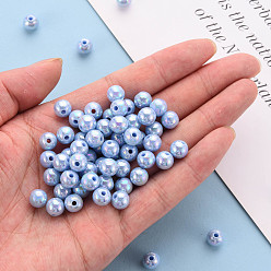 Light Sky Blue Opaque Acrylic Beads, AB Color Plated, Round, Light Sky Blue, 8x7mm, Hole: 2mm, about 1745pcs/500g