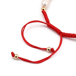 Красный Регулируемые нейлоновые нити плетеные браслеты из бисера, браслеты с красной нитью, с бусинами из натурального культивированного пресноводного жемчуга и латунными бусинами, реальный 18 k позолоченный, красные, внутренний диаметр: 6~9 см (2-3/8~3-1/2 дюйм)