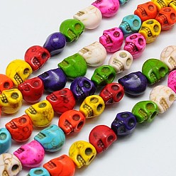 Mixed Color Synthetic Turquoise Beads Strands, Dyed, Skull, Mixed Color, 12x10x11mm, Hole: 1mm, about 506pcs/1000g