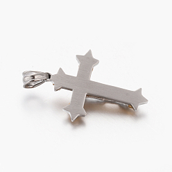 Couleur Acier Inoxydable Thème de pâques nouveau cadeau 201 pendentifs croix crucifix en acier inoxydable, couleur inox, 33x23x7mm, Trou: 5x7mm