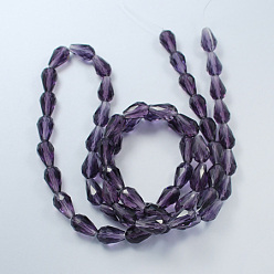 Indigo Glass Beads Strands, Faceted, Drop, Indigo, 11x8mm, Hole: 1mm, about 57~59pcs/strand, 26.38~26.77 inch