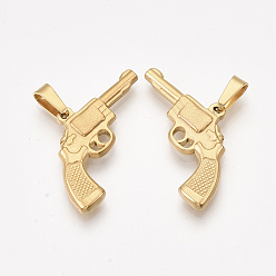 Золотой 304 подвески из нержавеющей стали, форма пистолета, золотые, 22x34x4 мм, отверстие : 7x4 мм