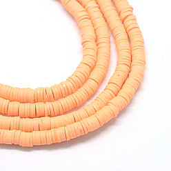 PeachPuff Flat Round Eco-Friendly Handmade Polymer Clay Bead Spacers, PeachPuff, 3x1mm, Hole: 1mm, about 380~400pcs/strand, 17.7 inch