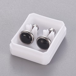 Stainless Steel Color 304 Stainless Steel Earlobe Plugs, Screw Back Earrings, with Synthetic Gemstone and Cat Eye, Half Round, Mixed Color, Stainless Steel Color, 8mm, Pin: 1mm, 12pairs/card