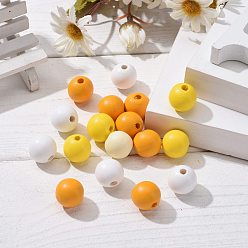 Mixed Color 160Pcs 4 Colors Farmhouse Country and Rustic Style Painted Natural Wood Beads, with Waterproof Vacuum Packing, Round, Old Lace & Gold & Yellow & White, 16mm, Hole: 4mm, 40pcs/color