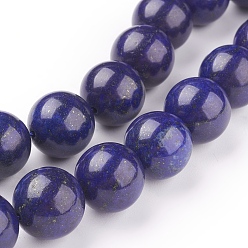 Blue Natural Lapis Lazuli Beads Strands, Dyed, Round, Blue, 14mm, Hole: 1mm, about 14pcs/strand, 7.6 inch