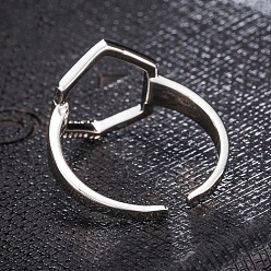 Прозрачный Регулируемые перстни из нержавеющей стали, манжеты кольца, открытые кольца, с кубического циркония, шестиугольник, цвет нержавеющей стали, прозрачные, 15x13 мм
