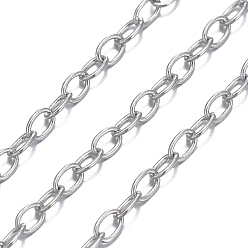 Platinum Brass Cable Chains, Soldered, with Spool, Oval, Cadmium Free & Nickel Free & Lead Free, Long-Lasting Plated, Platinum, 2x1.5x0.35mm, about 301.83 Feet(92m)/roll