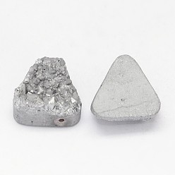 Silver Plated Electroplated Natural Druzy Quartz Crystal Beads, Triangle, Silver Plated, 14x16x6~12mm, Hole: 1.5mm