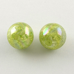 Green Yellow AB Color Transparent Crackle Round Acrylic Beads, Green Yellow, 20mm, Hole: 2.5mm, about 108pcs/500g