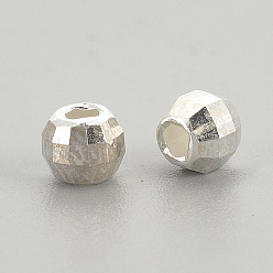 Silver 925 Sterling Silver Beads, Faceted, Round, Silver, 4x3mm, Hole: 1.5mm
