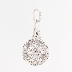 Platinum Eco-Friendly Rack Plating Brass Hollow Round Cage Pendants, For Chime Ball Pendant Necklaces Making, Cadmium Free & Nickel Free & Lead Free, Platinum, 30x24x22mm, Hole: 9x4mm, inner: 19mm