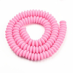 Hot Pink Handmade Polymer Clay Beads Strands, Flat Round, Hot Pink, 8.5~9x3.5mm, Hole: 1.6mm, about 112pcs/strand, 15.75 inch~16.14 inch(40~41cm)