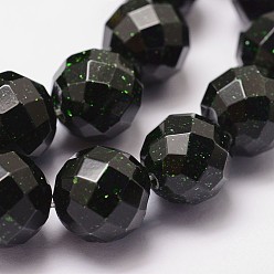Green Goldstone Synthetic Green Goldstone Beads Strands, Dyed & Heated, Faceted(64 Facets), Round Bead, 14mm, Hole: 1.2mm, 28pcs/strand, 15.7 inch