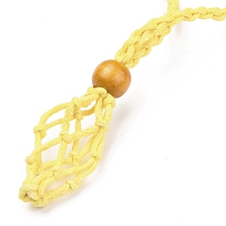 Jaune Champagne Fabrication de collier de pochette en macramé de cordon ciré tressé réglable, pierre interchangeable, avec des perles en bois  , jaune champagne, 30.31~36.22 pouces (770~920 mm)