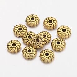 Antique Golden Tibetan Style Alloy Spacer Beads, Flat Round, Cadmium Free & Lead Free, Antique Golden, 6x6x2mm, Hole: 1mm