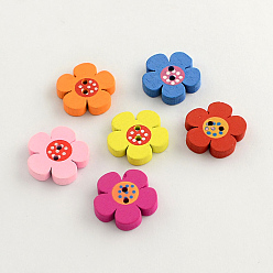 Mixed Color 2-Hole Dyed Wooden Buttons, Flower, Mixed Color, 19x19x4mm, Hole: 2mm
