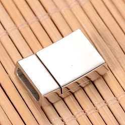 Stainless Steel Color Smooth Surface 304 Stainless Steel Rectangle Magnetic Clasps with Glue-in Ends, Stainless Steel Color, 20x12x5mm, Hole: 2.5x10mm