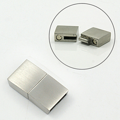 Stainless Steel Color Matte 304 Stainless Steel Magnetic Clasps with Glue-in Ends, Rectangle, Stainless Steel Color, 22x12x5mm, Hole: 3x10mm
