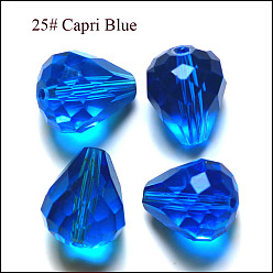 Dodger Blue Imitation Austrian Crystal Beads, Grade AAA, Faceted, Drop, Dodger Blue, 6x8mm, Hole: 0.7~0.9mm