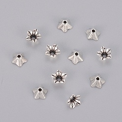 Antique Silver Tibetan Style Alloy Bead Caps, Cadmium Free & Nickel Free & Lead Free, Flower, Antique Silver, 8.5x5mm, Hole: 1mm