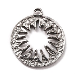 Stainless Steel Color 304 Stainless Steel Pendants, Flat Round with Hollow Flower, Stainless Steel Color, 16x14x2.5mm, Hole: 1.2mm