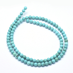 Turquoise Brins de perles rondes en magnésite naturelle, teint, turquoise, 4mm, Trou: 0.5mm, Environ 98 pcs/chapelet, 15.9 pouce (40.5 cm)