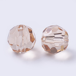 Персиковый Слойка Имитация Австрийские кристаллические шарики, класс AAA, граненый (32 граней), круглые, розовые, 6 мм, отверстие : 0.7~0.9 мм