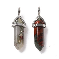 Bloodstone Natural Bloodstone Pendants, Faceted, with Platinum Tone Brass Findings, Lead free & Cadmium Free, Bullet, 27~30x9~10x7~8mm, Hole: 4x3mm