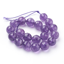 Amethyst Natural Amethyst Beads Strands, Round, Faceted, Purple, 10mm, hole: 1mm, 18pcs/strand, 8 inch