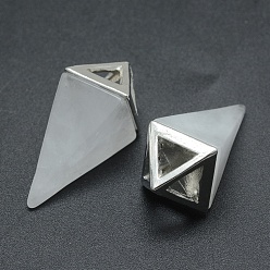 Quartz Crystal Natural Quartz Crystal Pendants, Rock Crystal Pendants, with Alloy Findings, Triangle, Platinum, 34x14x14.5mm, Hole: 4x6mm