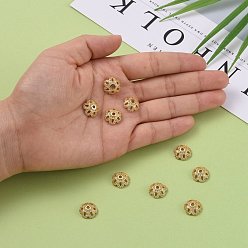 Doré  Respectueux de l'environnement 6 -pétal fleur en laiton micro pave chapeaux de perles de zircone cubique, sans plomb et sans nickel, or, 11x4mm, Trou: 2mm