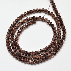 Coconut Brown Faceted Rondelle Transparent Painted Glass Beads Strands, Coconut Brown, 4x3mm, Hole: 1mm, about 125pcs/strand, 15 inch
