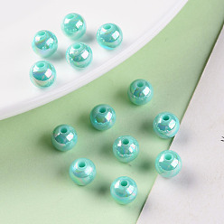 Pale Turquoise Opaque Acrylic Beads, AB Color Plated, Round, Pale Turquoise, 8x7mm, Hole: 2mm, about 1745pcs/500g