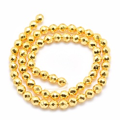 Golden Plated Electroplate Non-magnetic Synthetic Hematite Beads Strands, Grade AAA, Long-Lasting Plated, Faceted, Round, Golden Plated, 2mm, Hole: 1mm, about 185pcs/strand, 15.7 inch(40cm)