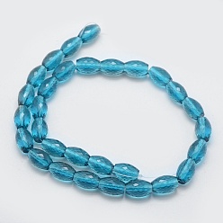 Bleu Acier Chapelets de perles en verre transparentes  , facette, tambour, bleu acier, 11.5x8mm, Trou: 1.2mm, Environ 30 pcs/chapelet, 13.7 pouce (35 cm)