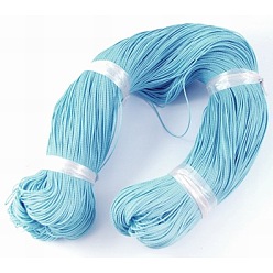 Sky Blue Round Waxed Polyester Cord, Taiwan Waxed Cord, Twisted Cord, Sky Blue, 1mm, about 415.57 yards(380m)/bundle