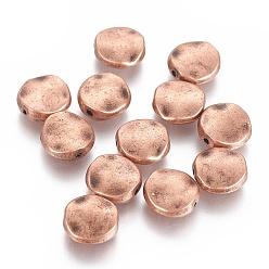 Red Copper Tibetan Style Alloy Beads, Cadmium Free & Nickel Free & Lead Free, Wavy Flat Round, Red Copper, 12x12x4mm, Hole: 1mm