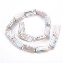 Seashell Color Natural Keshi Pearl Beads Strands, Cultured Freshwater Pearl, Rectangle, Seashell Color, 25~28x10~13x4~7mm, Hole: 0.6mm, about 15pcs/strand, 15.35 inch(39cm)