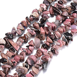 Pink Natural Rhodonite Beads Strands, Chip, Pink, 3~5x7~13x2~4mm, Hole: 0.4mm, 32 inch