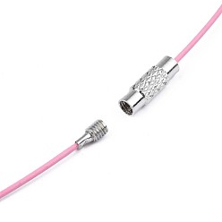 Pink Fil d'acier inoxydable collier cordon bricolage fabrication de bijoux, avec du laiton fermoir à vis, rose, 17.5 poucesx1mm, diamètre: 14.5 cm