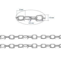 Platinum Brass Cable Chains, Soldered, with Spool, Oval, Cadmium Free & Nickel Free & Lead Free, Long-Lasting Plated, Platinum, 2x1.5x0.35mm, about 301.83 Feet(92m)/roll