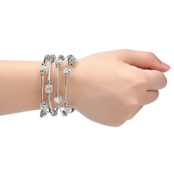 Clear Fashion Wrap Bracelets, with Rondelle Glass Beads, Tibetan Style Bead Caps, Brass Tube Beads and Steel Memory Wire, Clear, Inner Diameter: 55mm