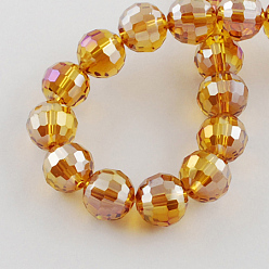 Sandy Brown Electroplate Glass Bead Strands, AB Color Plated, Faceted(96 Facets), Round, Sandy Brown, 12mm, Hole: 2mm, about 50pcs/strand, 22.4 inch