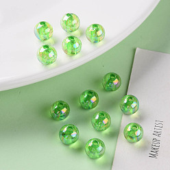 Lawn Green Transparent Acrylic Beads, AB Color Plated, Round, Lawn Green, 8x7mm, Hole: 2mm, about 1745pcs/500g